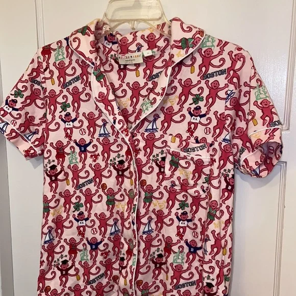 New ROLLER RABBIT PINK BOSTON MONKEYS POLO PAJAMAS TOP SZ MED PREPPY COTTON PJ - Picture 6 of 16